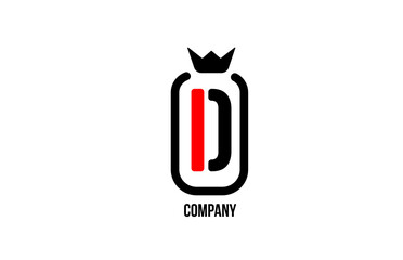 D black white crown alphabet letter logo for company and corporate. Red color luxury design. Can be used as an icon for a product or brand