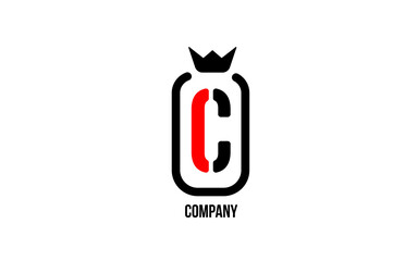 C black white crown alphabet letter logo for company and corporate. Red color luxury design. Can be used as an icon for a product or brand