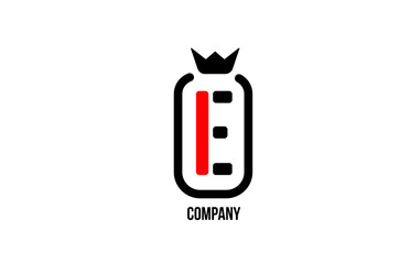 E black white crown alphabet letter logo for company and corporate. Red color luxury design. Can be used as an icon for a product or brand