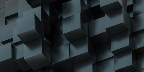 Black cubes moving out of arrangement 3d render illustration