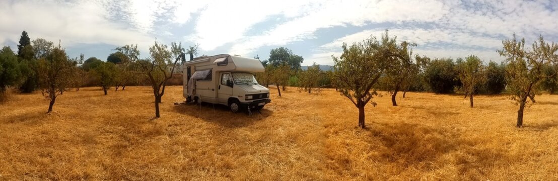 autocaravan at sunset