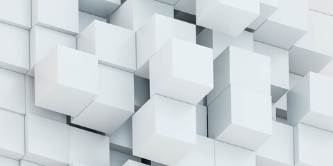 Abstract white cubes background with minimalistic design 3d render illustration