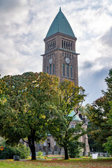 Fototapeta na wymiar View of Vasa church seen through trees on a autumn day