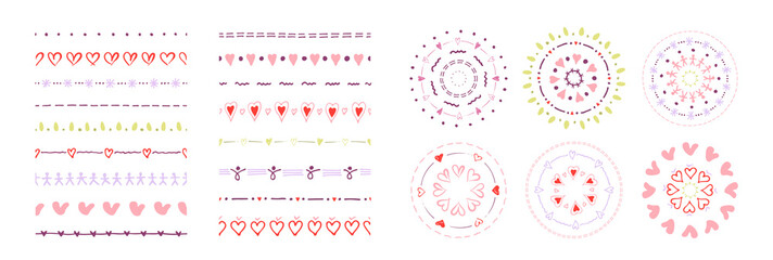 Fototapeta na wymiar Hand drawn vector borders and scribble design elements. Trendy doodle style art brushes.