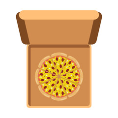 Pizza in paper box isolated. Vector illustration.