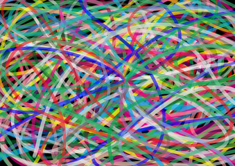 Abstract colored background from lines. Chaotically intersecting lines. Handmade with a graphic pen. Multi-colored illustration of chaos. Simple picture.