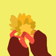 Hands with leaves. Flat vector illustration.