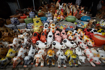 Hanoi, Vietnam - January 14, 2019: Handmade Ceramics for sale in Bat Trang village