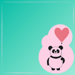 festive frame with cute pink panda and heart balloon for soulmate