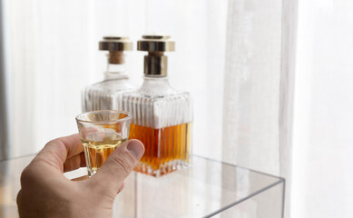 Alcoholic spirits and drinks concept background, with copy space