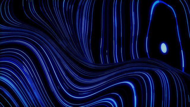Abstract 3D Technology concept. Big Data and Artificial Intelligence represented as a High Tech Futuristic Flow Line waves. Abstract background. 3D render
