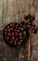 nuts on wooden background