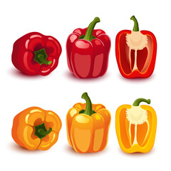 Red and yellow peppers isolated on white.