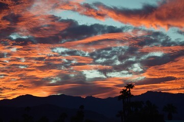 Orange Sky over Desert Mountains