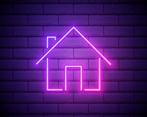 Homepage neon light icon. House, home building. Glowing sign Vector isolated illustration