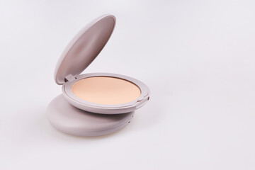 Grey plastic powder cases isolated on white background