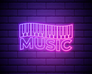 Simple piano icon. Neon style. Light decoration icon. Bright electric symbol