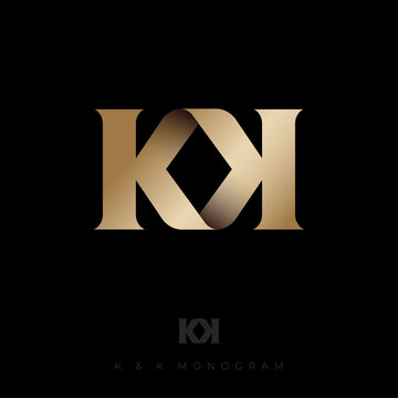 K and K gold letters. Double K Monogram. Logo can used for business, company, clothes, jewelry, premium goods, web icon, building, construction or estate.