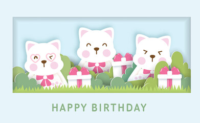 Birthday greeting card template with cute cats.