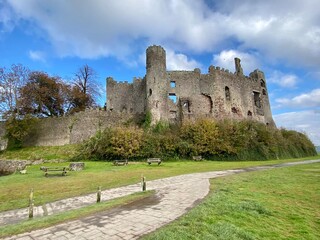 View of Laugharne castle in Carmarthenshire, Wales, UK