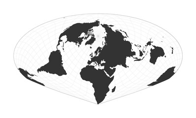 Map of The World. Allen K. Philbrick's Sinu-Mollweide projection. Globe with latitude and longitude net. World map on meridians and parallels background. Vector illustration.