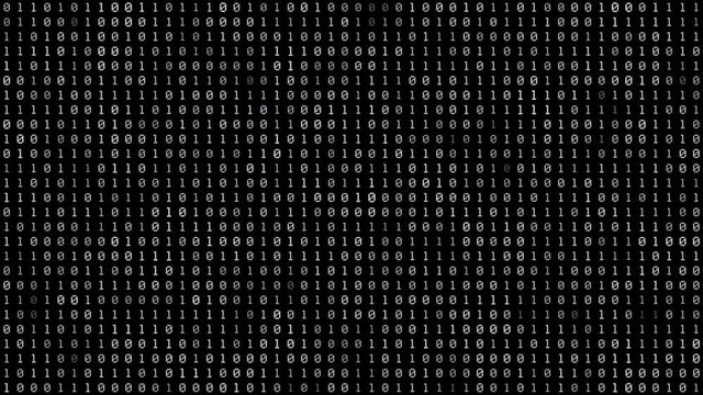 Binary code motion background. Moving numbers, digits zero and one