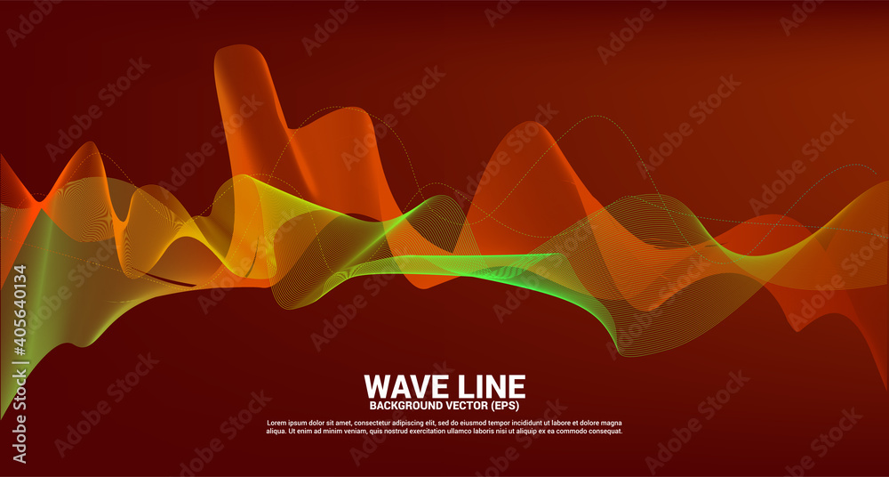 Poster orange green Sound wave line curve on dark background. Element for theme technology futuristic vector