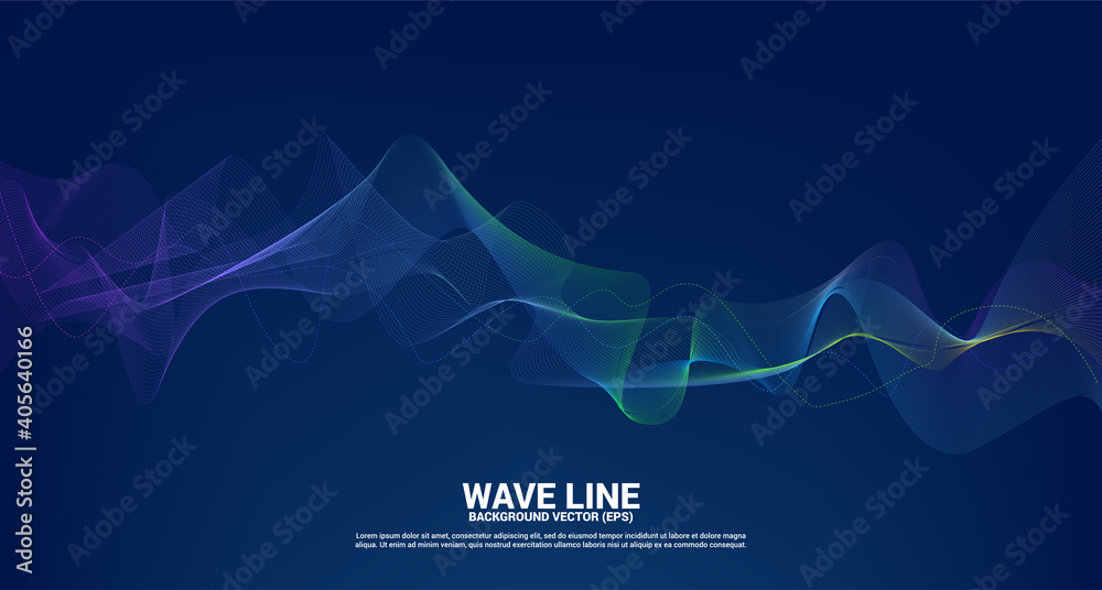 Poster Blue and green Sound wave line curve on dark background. Element for theme technology futuristic vector