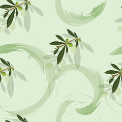 seamless pattern vector with olive trees - floral theme - green background