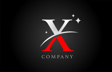 X alphabet letter logo for company and corporate in black red and white colors. Creative design with stars. Can be used for branding or logotype