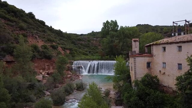 Salto de Bierge Waterfall Aerial View, Spain.