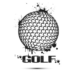 Golf ball icon. Abstract golf ball for design logo, emblem, label, banner. Golf template on isolated background. Grunge style. Vector illustration