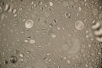 Black and White Oil and Water Abstract Photo. Different sized circles of black, white and grey.