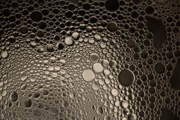 Black and White Oil and Water Abstract Photo. Different sized circles of black, white and grey.