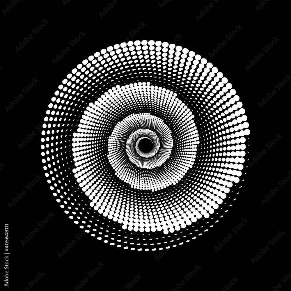 Aufkleber Spiral of dots in monochrome style. Abstract spiral sound wave with rhythm dots dynamic. Vector monochrome audio wave. Vector illustration