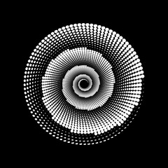 Spiral of dots in monochrome style. Abstract spiral sound wave with rhythm dots dynamic. Vector monochrome audio wave. Vector illustration