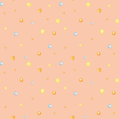 Seamless pattern heart Valentine's Day, love Greeting card concept. Watercolor texture for scrapbooking. Wedding, banner, poster design. Hand drawn yellow hearts on peach background
