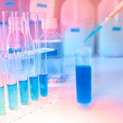 Science and molecular biology background, panoramic image. Plastic tubes for pcr analysis of dna...