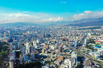 Fototapeta na wymiar Aerial view of the cityscape of Quito, the capital city in Ecuador
