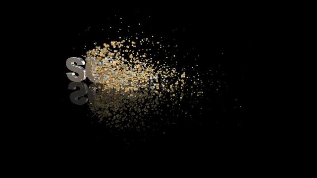 Science 3D text dissolve into particles