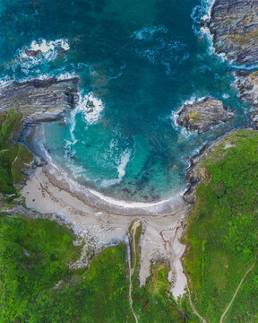 Aerial view of Lansallos, Parsons Cove, Cornwall, United Kingdom