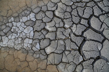 Texture of the dried earth with clay and sand, close-up. Dry cracked earth background, clay desert...