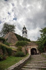  Clocktower of the Petrovaradin fortress in Novi Sad, Serbia. This fortress is one of the main landmark of Voivodina, and a symbol of the Exit music festival