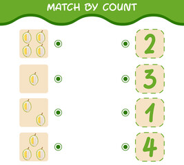 Match by count of cartoon durians. Match and count game. Educational game for pre shool years kids and toddlers