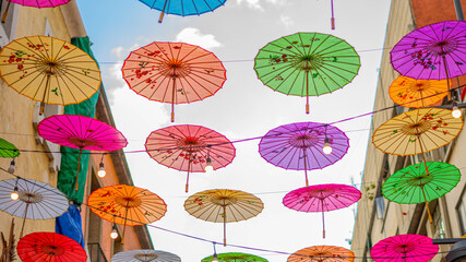 colorful umbrellas in the market