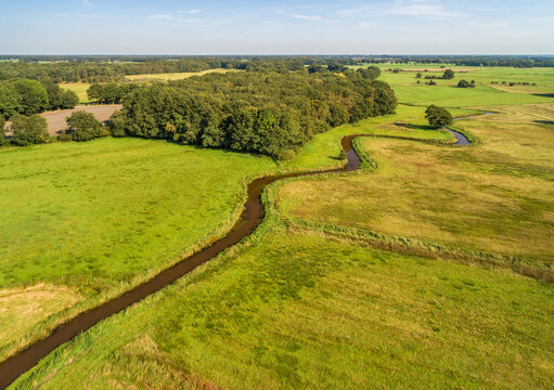 Aerial view of river Reest, border between Overijssel and Drenthe, Netherlands