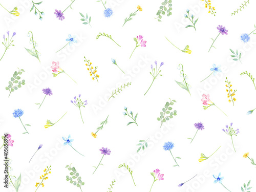 水彩で描いたいろんな植物の模様 壁紙 Wall Mural Wallpaper Murals Miko 水彩で描いたいろんな植物の模様 壁紙 Wall Mural Wallpaper Murals Miko