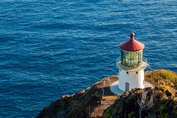 Makapuu Lighthouse on the High Cliffs of Makapuu Point, Makapu Point State Wayside, Oahu, Hawaii,...