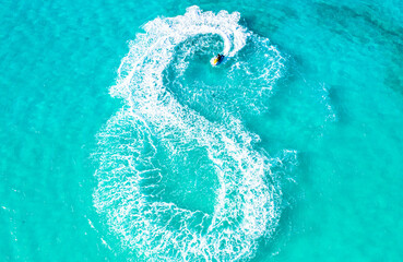 Aerial View of a jetski, Vashafaru, Haa Alif Atoll, Maldives, Indian Ocean