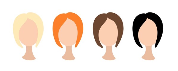 Short haired mannequins on white background